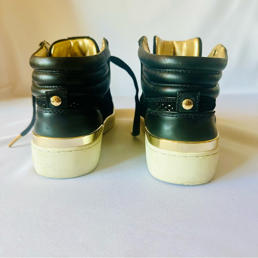 Michael Kors Black Leather Sneakers with Gold Highlights - Picture 3 of 9